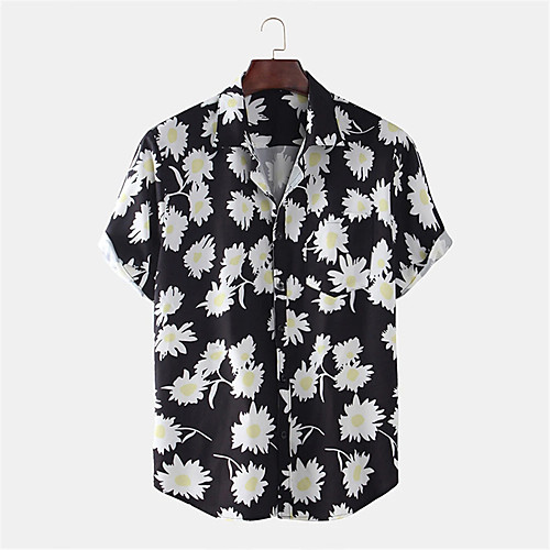 

Men's Shirt Other Prints Floral Button-Down Print Short Sleeve Daily Tops Casual Hawaiian Black