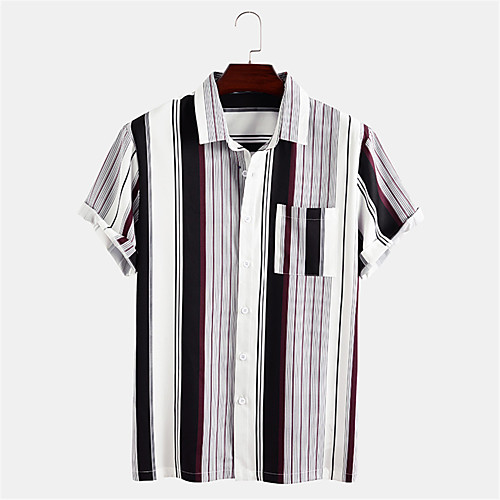 

Men's Shirt Other Prints Striped Button-Down Print Short Sleeve Daily Tops Casual White
