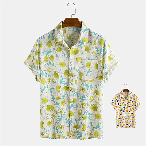 

Men's Shirt Other Prints Floral Button-Down Print Short Sleeve Daily Tops Casual Hawaiian Orange Green