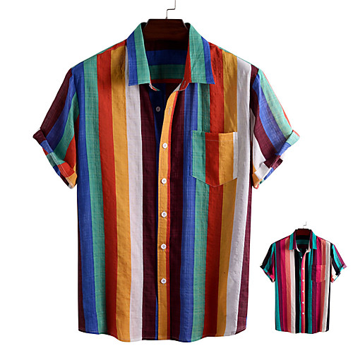 

Men's Shirt Other Prints Striped Button-Down Print Short Sleeve Daily Tops Casual Hawaiian Blue Yellow