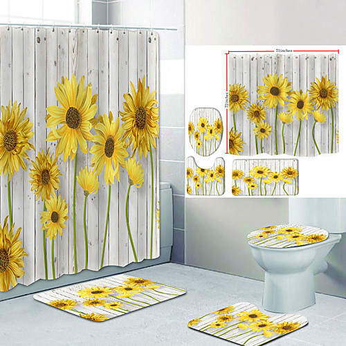 

Bathroom Shower Curtain & Mat Set Modern Polyester New Design