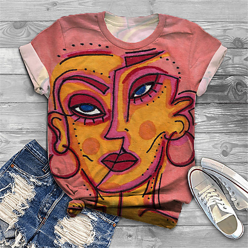 

Women's Plus Size Print Graphic Abstract Portrait T shirt Large Size Round Neck Short Sleeve Tops Big Size