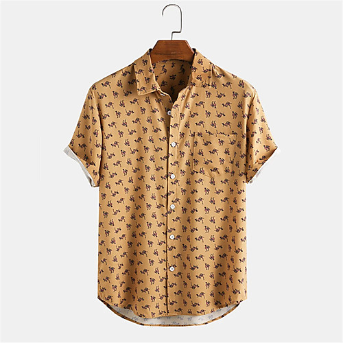 

Men's Shirt Other Prints Cartoon Animal Button-Down Print Short Sleeve Daily Tops Cartoon Casual Yellow