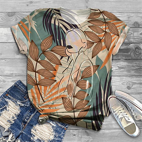 

Women's Plus Size Print Graphic Abstract Leaf T shirt Large Size Round Neck Short Sleeve Tops Big Size