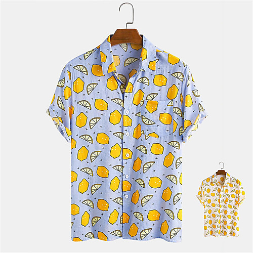 

Men's Shirt Other Prints Fruit Button-Down Print Short Sleeve Daily Tops Casual Blue Yellow
