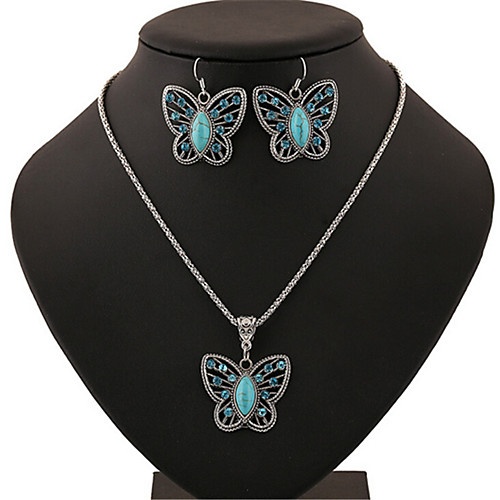 

Women's Turquoise Jewelry Set Retro Butterfly Fashion Earrings Jewelry Silver For Anniversary Street Gift Festival 1 set