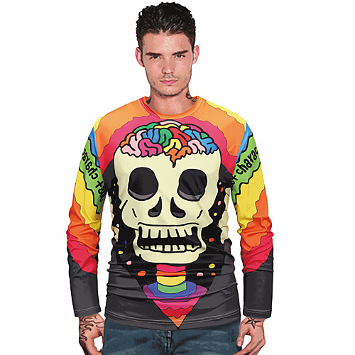 

Men's T shirt 3D Print Graphic Prints Skull 3D Print Long Sleeve Daily Tops Casual Beach Rainbow