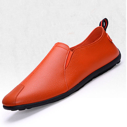

Men's Loafers & Slip-Ons Casual Daily Walking Shoes PU Breathable Wear Proof White Black Orange Fall Spring