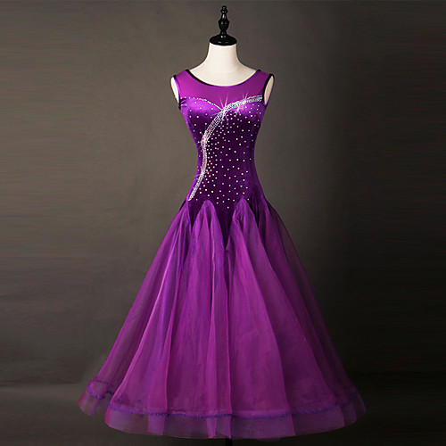 

Ballroom Dance Dress Pleats Crystals / Rhinestones Women's Training Performance Sleeveless Natural Organza Velvet