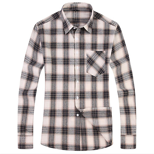 

Men's Shirt non-printing Plaid Long Sleeve Casual Tops Khaki