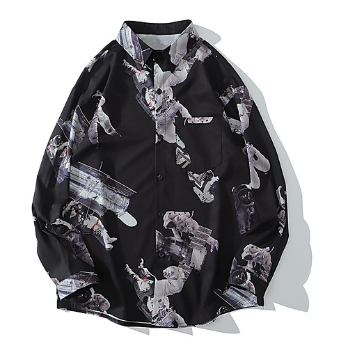 

Men's Shirt 3D Print Cartoon Button-Down Print Long Sleeve Street Tops Cartoon Casual Black