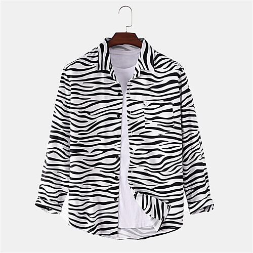 

Men's Shirt Other Prints Striped Button-Down Print Long Sleeve Daily Tops Casual Black
