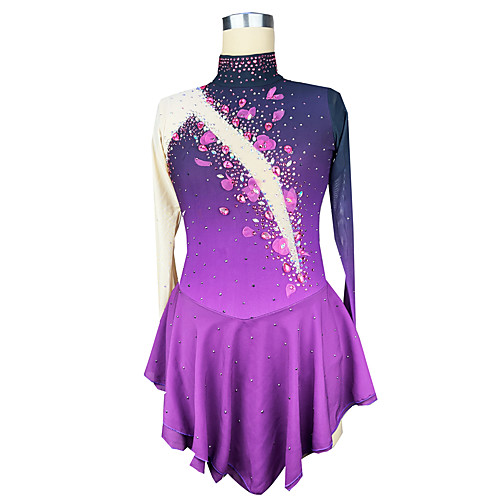 

Figure Skating Dress Women's Girls' Ice Skating Dress Purple Spandex High Elasticity Training Competition Skating Wear Patchwork Crystal / Rhinestone Long Sleeve Ice Skating Figure Skating / Kids