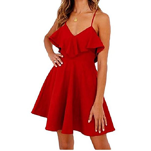 

Sexy Ruffled Open Back Tunic Summer Racerback Vogue Party Dress Red XS