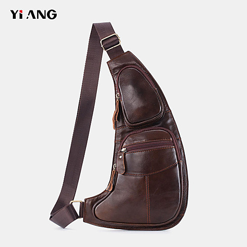 

men genuine leather multi-pocket chest bag crossbody bag