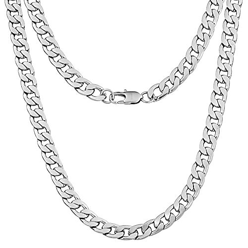 

9mm curb mens necklace silver chain cuban - stainless steel jewellery - neck link chains for men man women boys kids - 18 20 22 24 - 8mm bracelet 7.5 8 8.5 9 - flat 2mm thick