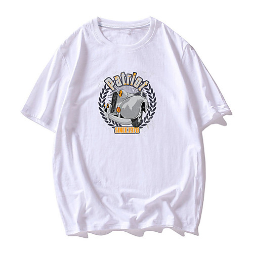 

Men's T shirt Other Prints Graphic Car Letter Print Short Sleeve Daily Tops Basic Casual White Black Red