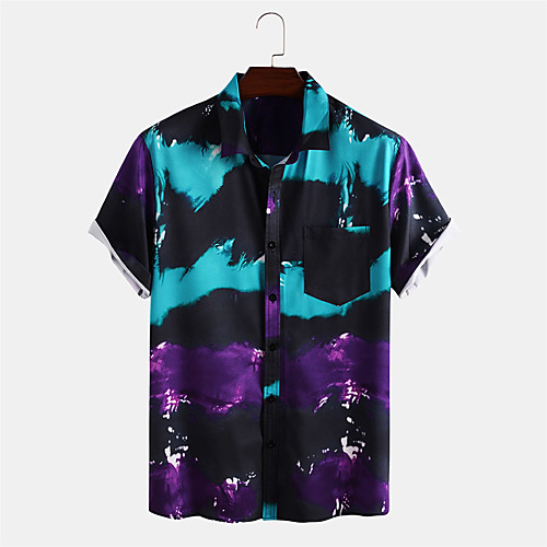 

Men's Shirt Other Prints Graphic Button-Down Print Short Sleeve Daily Tops Casual Hawaiian Black