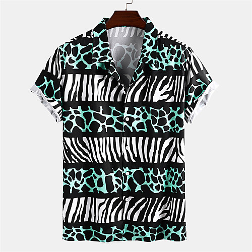 

Men's Shirt Other Prints Striped Button-Down Print Short Sleeve Daily Tops Casual Hawaiian Blue
