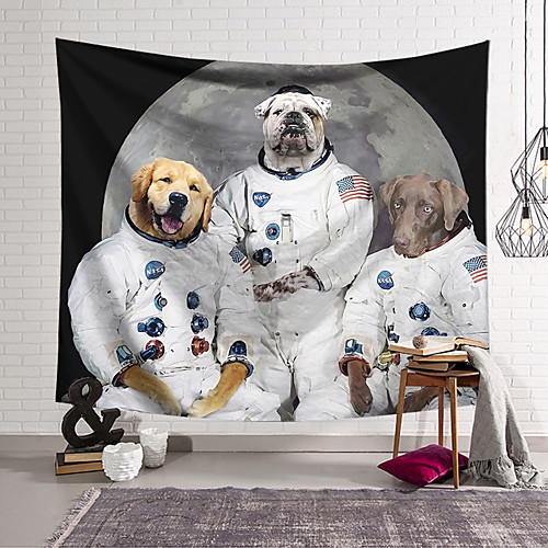 

Wall Tapestry Art Decor Blanket Curtain Hanging Home Bedroom Living Room Decoration Polyester Dog Landing On The Moon