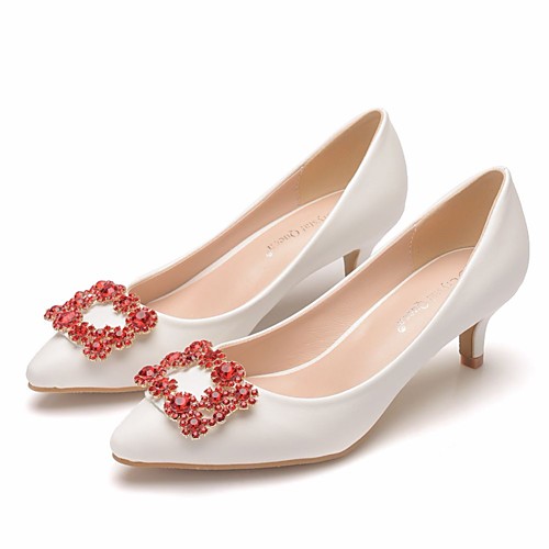 

Women's Wedding Shoes Pumps Pointed Toe Wedding Flats Business Sexy Minimalism Wedding Party & Evening PU Rhinestone Sparkling Glitter Button Solid Colored White Red