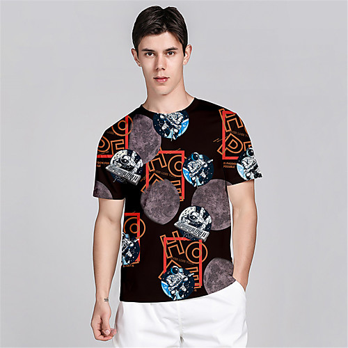 

Men's T shirt 3D Print Graphic Prints Astronaut 3D Print Short Sleeve Daily Tops Casual Beach Black