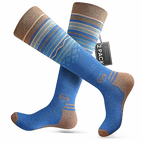 

Ski Socks 2-Pack Merino Wool, Non-Slip Cuff for Men & Women - Blue,M/L