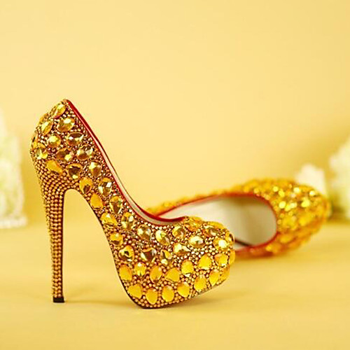 

Women's Wedding Shoes Platform Round Toe Wedding Pumps Vintage Sexy Roman Shoes Wedding Party & Evening PU Rhinestone Crystal Sparkling Glitter Solid Colored Color Block Pink Gold