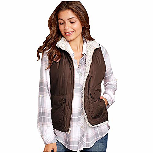 

◕｡Vest Coat Women's Warm Plush Autumn Winter Sleeveless Reversible Wear Lightweight Zip up Vest Reversible Vest Coffee