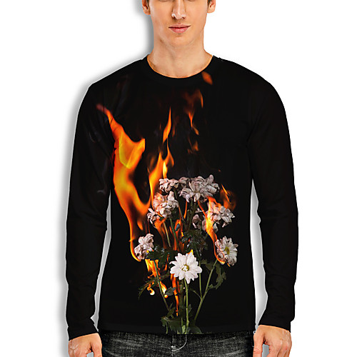 

Men's T shirt 3D Print Graphic 3D Print Long Sleeve Casual Tops Cartoon Classic Orange