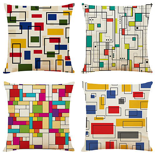 

4 pcs Linen Pillow Cover, Print Simple Classic Square Zipper Traditional Classic