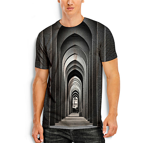 

Men's T shirt 3D Print Geometric 3D 3D Print Short Sleeve Daily Tops Casual Gray
