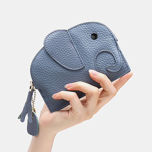 

women genuine leather casual cute animal elephant pattern mini keychain coin bag storage bag