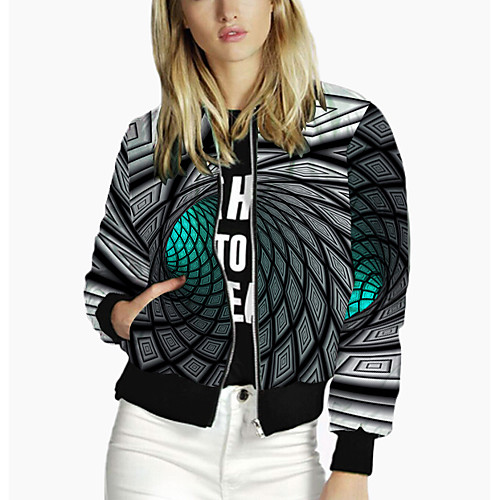 

Women's 3D Print Print Active Spring & Fall Jacket Regular Daily Long Sleeve Polyster Coat Tops Black