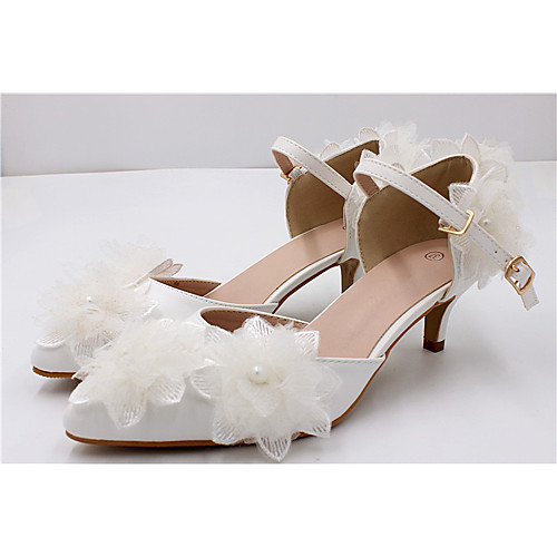 

Women's Wedding Shoes Chunky Heel Pointed Toe Wedding Pumps Wedding Walking Shoes PU Pearl Floral Model picture [5cm heel]]