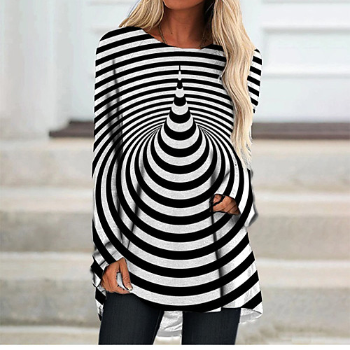 

Women's T Shirt Dress Tee Dress Short Mini Dress Black Long Sleeve Color Block Geometric Print Fall Spring Round Neck 3D Print Casual 3D Print S M L XL XXL 3XL