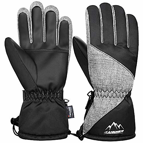 

LANYI Winter Gloves Mens Women Ski Waterproof Thermal Snow Gloves Thinsulate Insulated Snowboard Driving Outdoor Warm Cold Weather Gloves (Black&Grey, M)