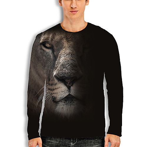 

Men's T shirt 3D Print Graphic 3D Animal Print Long Sleeve Casual Tops Cartoon Classic Black