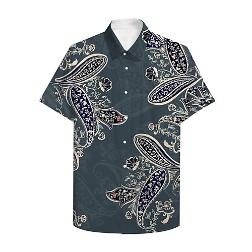 

Men's Shirt 3D Print Graphic Floral Print Short Sleeve Daily Tops Basic Casual Green