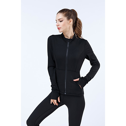 

Women's Long Sleeve Running Track Jacket Full Zip Thumbhole Coat Top Athletic Athleisure Nylon Thermal Warm Breathable Soft Gym Workout Running Jogging Training Exercise Sportswear Solid Colored Black