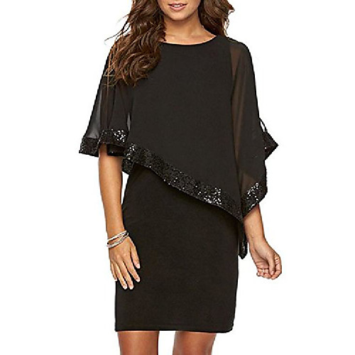 

Women's Shift Dress Short Mini Dress Half Sleeve Solid Color Sequins Spring Summer Elegant Cotton 2021 Black Navy Blue S M L XL