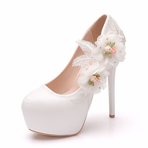 

Women's Wedding Shoes Platform Round Toe Wedding Pumps Vintage Sexy Roman Shoes Wedding Party & Evening PU Satin Flower Sparkling Glitter Lace Solid Colored Color Block White