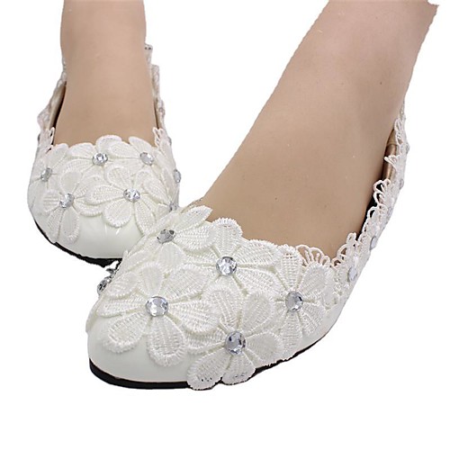 

Women's Wedding Shoes Flat Heel Round Toe Wedding Flats Wedding Walking Shoes PU Rhinestone Lace Floral Flat bottom [2020 version standard code] 3 cm heel [standard size] 5 cm heel [standard size]