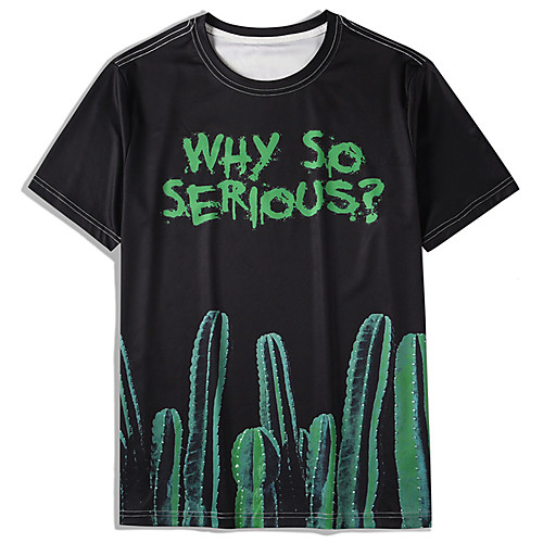 

Men's T shirt 3D Print Graphic Cactus Letter 3D Print Short Sleeve Daily Tops Basic Casual Black