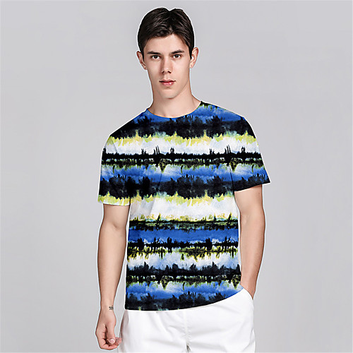 

Men's T shirt 3D Print 3D Graphic Prints Landscape 3D Print Short Sleeve Daily Tops Casual Beach Blue