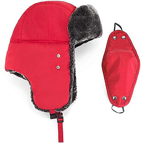 

Children Adolescent Men And Women Winter Bomber Hats, Windproof Fur-lined Trap Caps Windshield Masks Snow Ski Pilots,Red