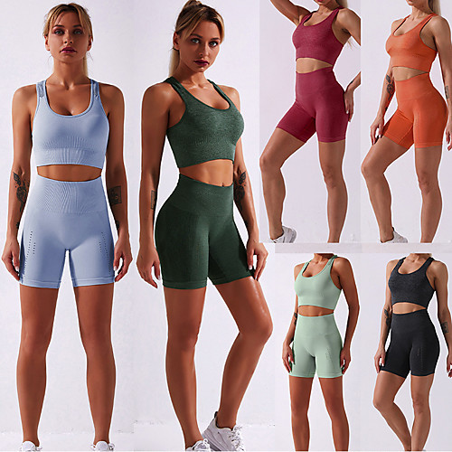 

Women's 2 Piece Yoga Suit Compression Suit Sports Bra with Shorts Athletic Athleisure Sleeveless 2pcs High Waist Nylon Breathable Quick Dry Soft Fitness Gym Workout Running Training Exercise / Skinny