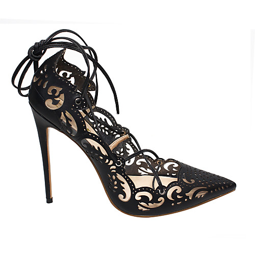

Women's Heels Stiletto Heel Pointed Toe Sexy Party & Evening Walking Shoes Cowhide Lace-up Solid Colored Almond Nude White