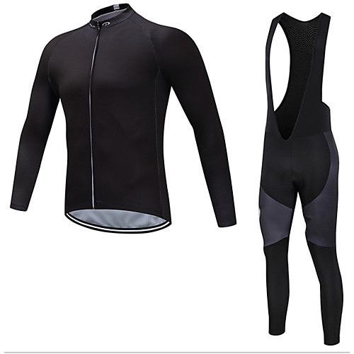 

Men's Long Sleeve Cycling Jersey with Bib Tights Cycling Jersey with Tights Winter Elastane Black Bike Sports Clothing Apparel