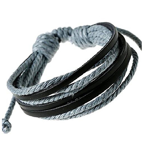 

fashion adjustable leather wristband and rope cuff bracelet - great for men, women, teens, boys, girls
